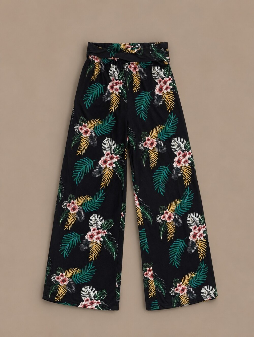 Women's Navy Blue Wide-Leg Tropical Floral Pants